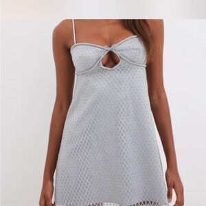 NWT for love and lemons slip glitter dress silver